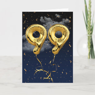 Cartão 99.º Aniversário do Balão Mylar Dourado e do Ca