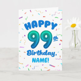 Cartão 99th Balloon Number Custom Name Birthday Card