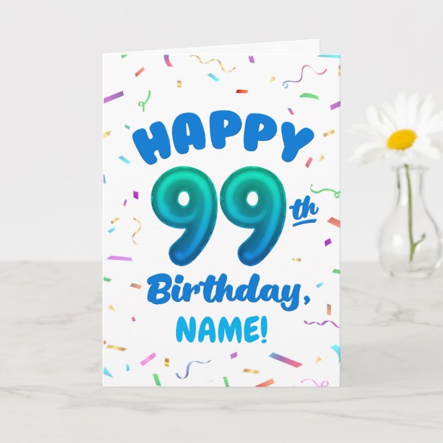 Cartão 99th Balloon Number Custom Name Birthday Card (Planta pequena)