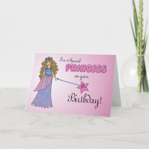 Cartão 9.º aniversário Princesa rosa com aparência bri