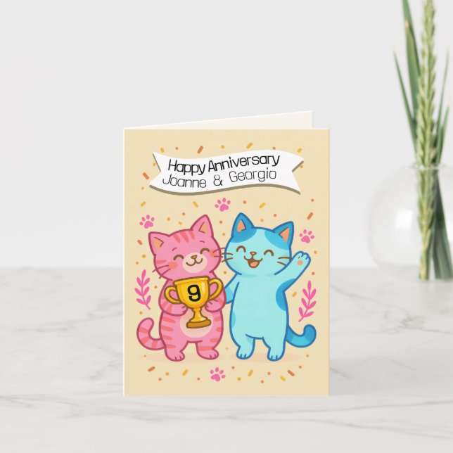 Cartão 9th wedding anniversary cat lovers (Frente)