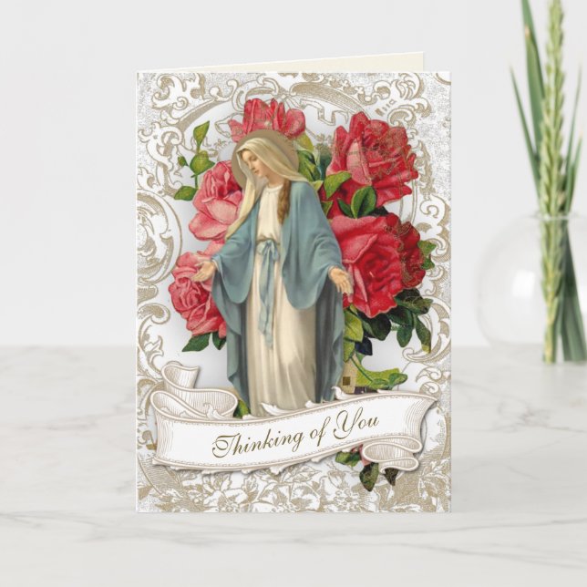 Cartão A Amizade Religiosa Virgem Maria Vintage Rosas ver (Frente)