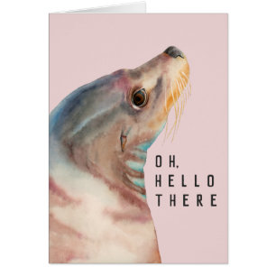 Cartão A arte bonito da aguarela do leão de mar oh olá!