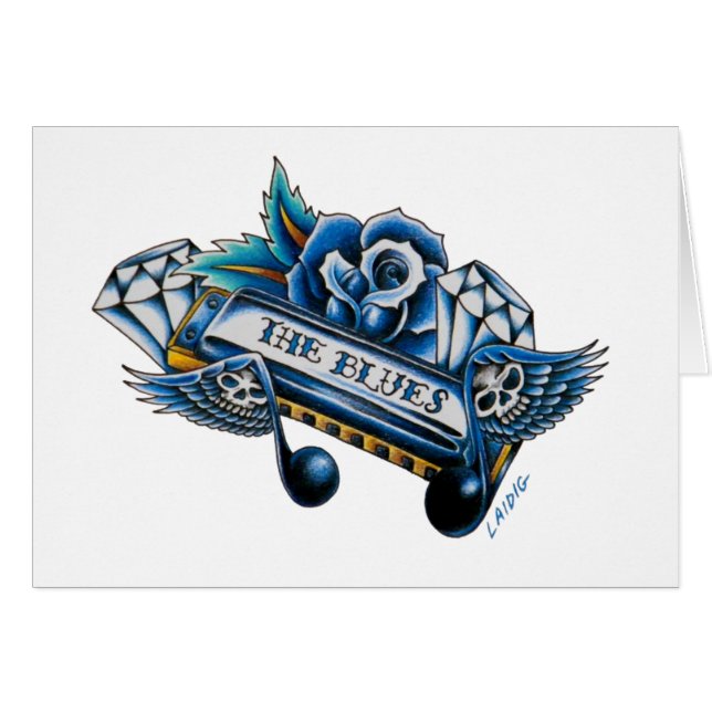 Cartão A arte do flash da harmônica dos azuis (Frente Horizontal)