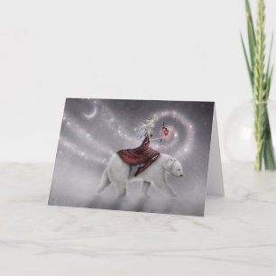 Cartão A Arte Fantasia da Donzela da Jornada e Urso Polar