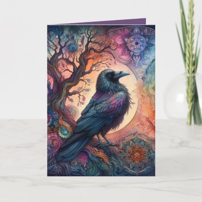 Cartão A Árvore Crow da Vida Mandala Pagan (Frente)