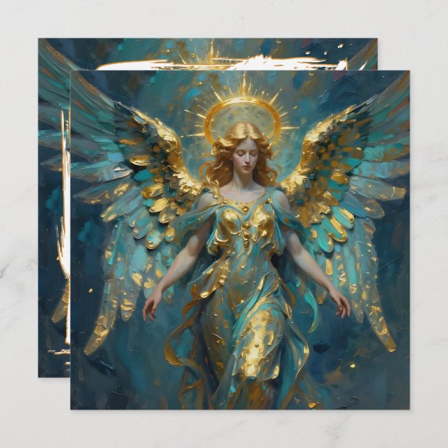 Cartão A Beautiful Gold and Turquoise Angel Blank (Frente/Verso)
