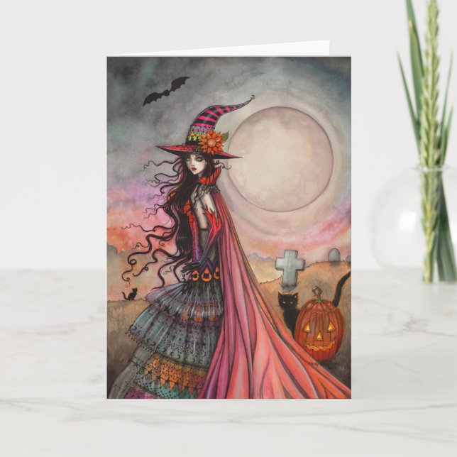 Cartão A Bruxa Fantasiosa Arte de Fantasia de Halloween (Frente)