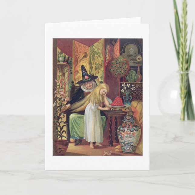 Cartão A bruxa idosa que penteia o cabelo de Gerda com um (Frente)