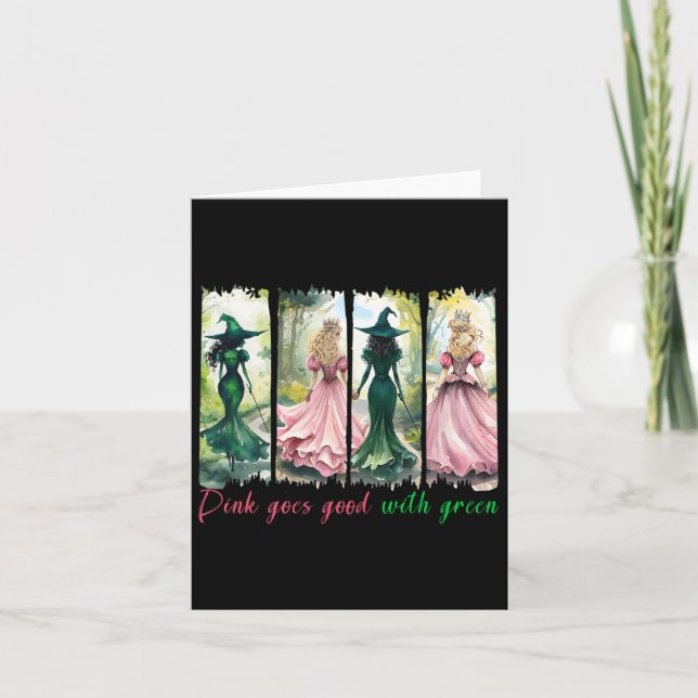 Cartão A Bruxa Rosa Fica Bem Com A Bruxa Verde Do Hallowe (Frente)