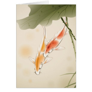 Cartão A carpa japonesa pesca a natação na lagoa de lótus