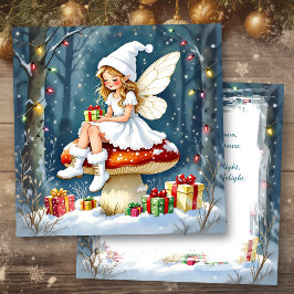 Cartão A Christmas Fairy on a Mushroom Cottage Core