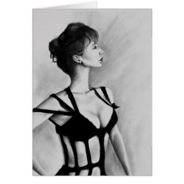 Cartão A dama Mulher arte original de Retrato Preto &