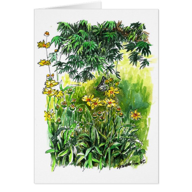 Cartão A data da borboleta com flores (Frente)