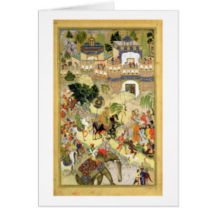 Cartão A entrada triunfante de Akbar do imperador em
