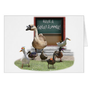 Cartão A escola saiu, passarinhos com o professor Goose