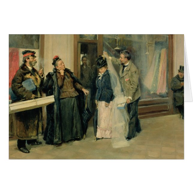Cartão A escolha de presentes de casamento, 1897-98 (Frente Horizontal)