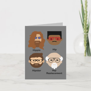 Cartão A evolução da anca - hippie para a prótese da anca