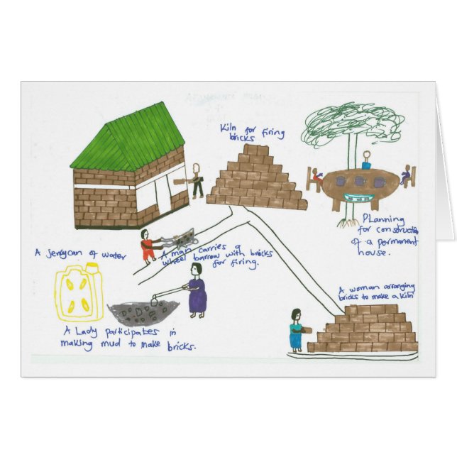 Cartão A família de Hilda faz tijolos para construir sua (Frente Horizontal)