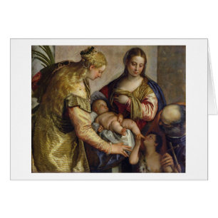 Cartão A família santamente com St. Barbara, c.1550 (ól