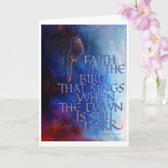 Cartão "A fé é o pássaro que canta", 5" x 7", dobrado (Orquídea)