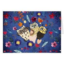 Cartão A feliz família animal de pássaros no Jardim Flor