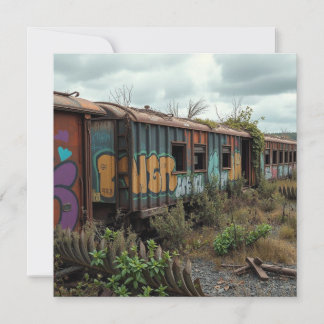 Cartão A Ferrovia Esquecida – Trem Abandonado com Grafite