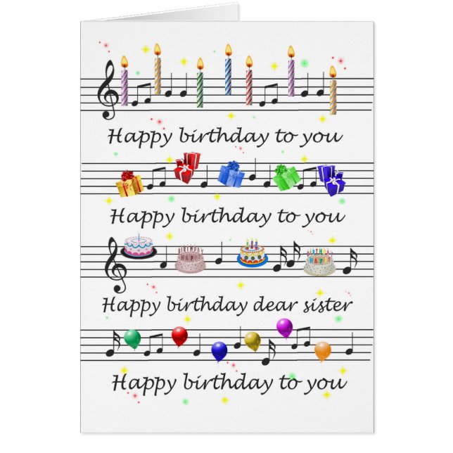 Cartão A Irmã Funny Happy Birthday Song Sheet Música (Frente)