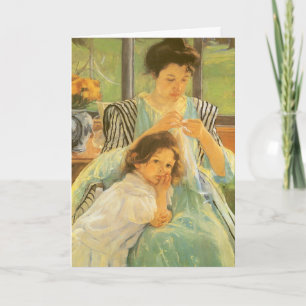 Cartão A jovem mãe de Cassatt costurando, feliz Dia de as