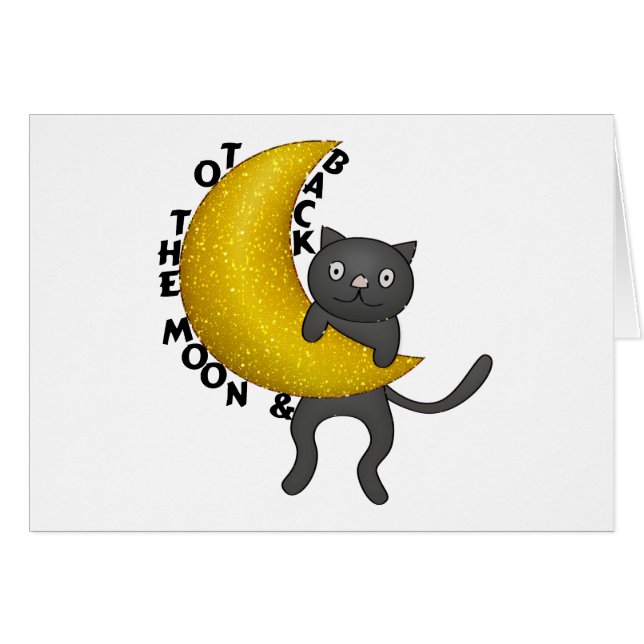 Cartão À lua & ao gato traseiro do gatinho (Frente Horizontal)