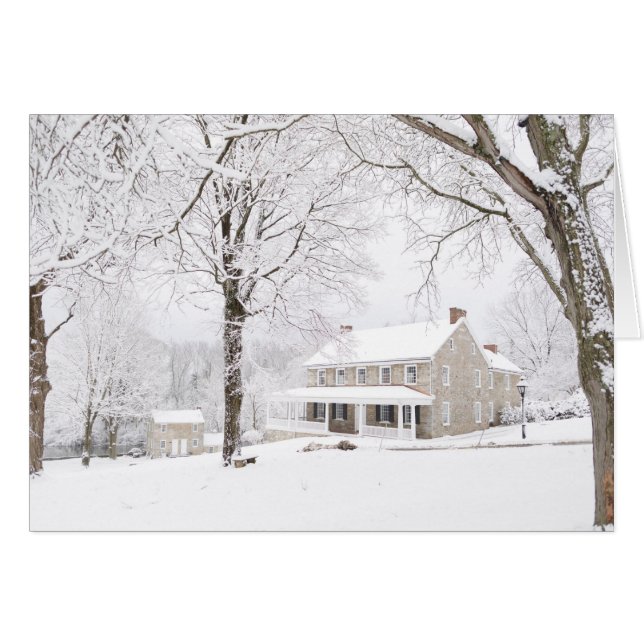 Cartão A mansão de pedra e ainda abriga na neve (Frente Horizontal)