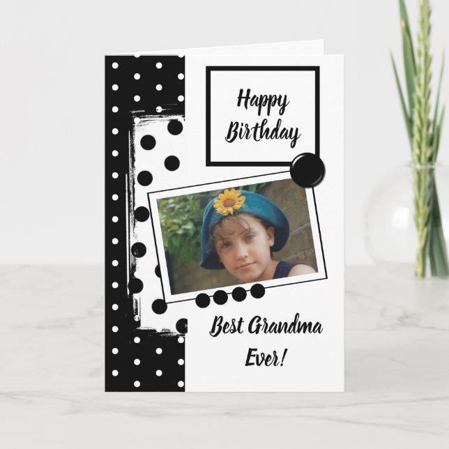Cartão A melhor vovó, preto e branco, com foto (Frente)
