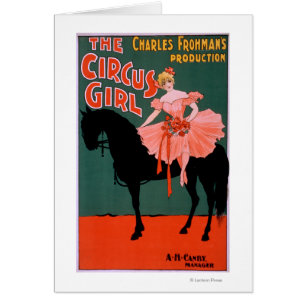 Cartão A menina do circo - mulher no teatro do cavalo
