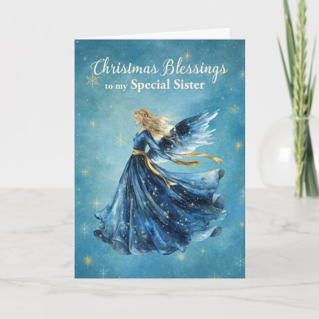 Cartão À Minha Irmã Bênçãos de Natal Anjo de Luz (Frente)