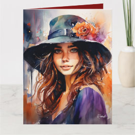 Cartão A Mulher no Chapéu: Retrato da Graça Vibrante