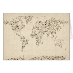 Cartão A música nota o mapa do mundo