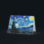Cartão A Noite Estrelada - Van Gogh<br><div class="desc">A Noite Estrelada é um óleo na pintura de canvas do pintor holandês Poste-impressionista Vincent van Gogh. Pintado em junho de 1889,  mostra a visão da janela voltada para leste do seu asilo na Santo-Rémy-de-Provence,  pouco antes do nascer do sol,  com a adição de uma vila imaginária</div>