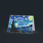 Cartão A Noite Estrelada - Van Gogh<br><div class="desc">A Noite Estrelada é um óleo na pintura de canvas do pintor holandês Poste-impressionista Vincent van Gogh. Pintado em junho de 1889,  mostra a visão da janela voltada para leste do seu asilo na Santo-Rémy-de-Provence,  pouco antes do nascer do sol,  com a adição de uma vila imaginária</div>