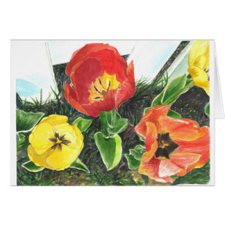Cartão A opinião da abelha do mel as tulipas do primavera