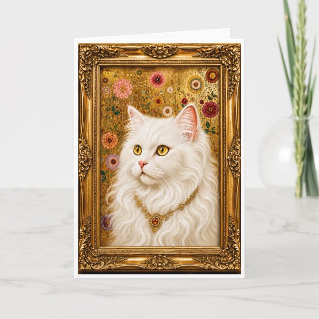 Cartão A Princesa Dourada (Gato Persa Branco) (Frente)