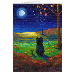 Cartão A queda cristã da lua do gato deixa Creationarts