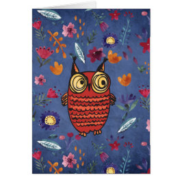 Cartão A sábia coruja de pássaros no jardim das flores