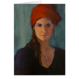 Cartão A senhora com o turbante vermelho