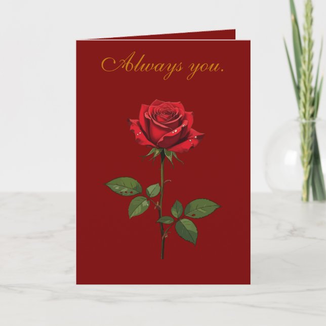 Cartão A Single Red Rose With Morning Dew  (Frente)