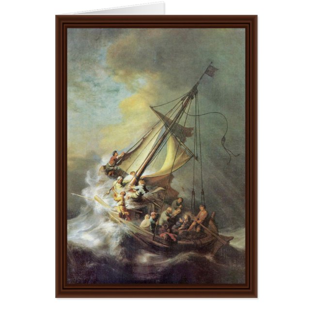 Cartão A tempestade no mar de Galilee. Por Rembrandt Van (Frente)