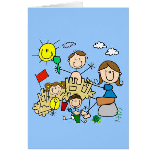 Cartão A vara figura o divertimento da praia da família