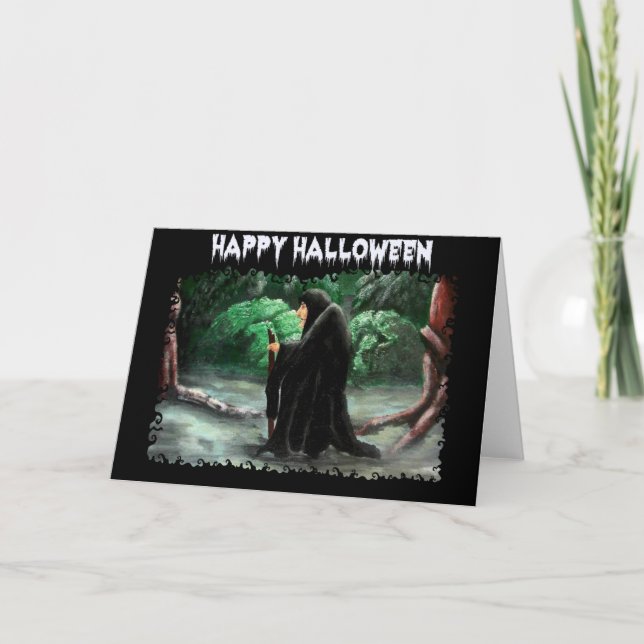 Cartão A velha carta de Halloween do Crone (Frente)