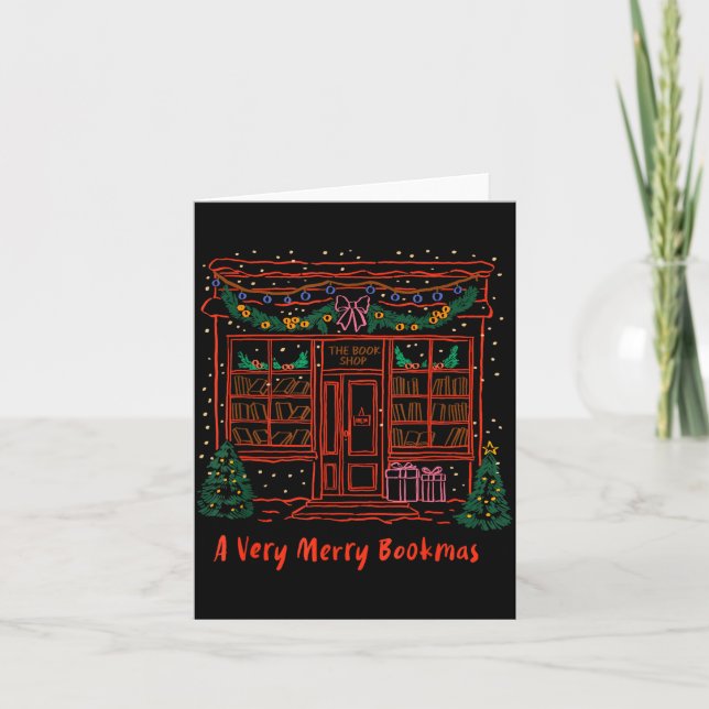 Cartão A Very Merry Bookmas Cozy Christmas Bookstore Holi (Frente)