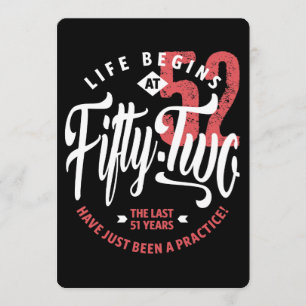 Cartão A vida começa aos 52   52.o Aniversário