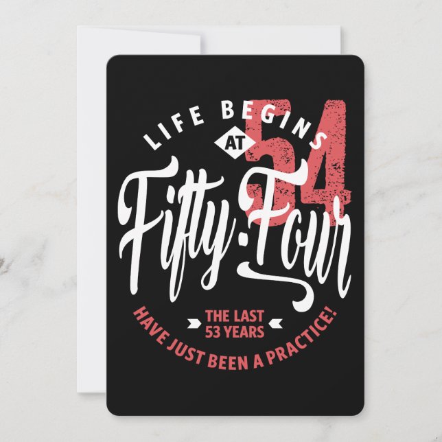 Cartão A vida começa aos 54 | 54.o aniversário (Frente)